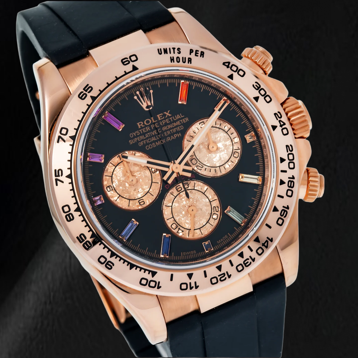 Rolex Cosmograph Daytona 116515LN 40mm Black Rainbow Hour Diamond Dial Black Oysterflex Strap
