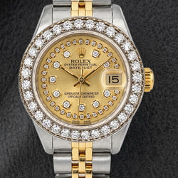 Rolex 69173 Datejust 26mm Champagne String Diamond Dial Two Tone Watch