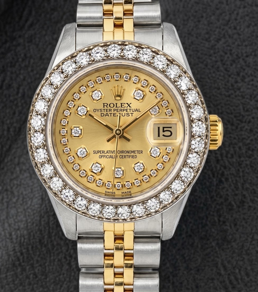 Rolex 69173 Datejust 26mm Champagne String Diamond Dial Two Tone Watch