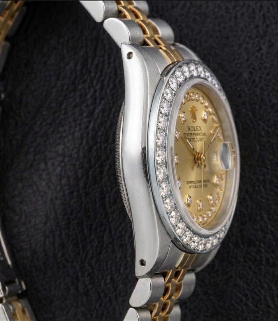 Rolex 69173 Datejust 26mm Champagne String Diamond Dial Two Tone Watch