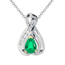 Infinity Style Green Emerald And Diamond Pendant Pear Cut Gold 14K