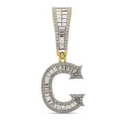 Mens Baguette Natural Real Diamond ( Not Lab Grown ) Initial Letter 10K Gold Pendant