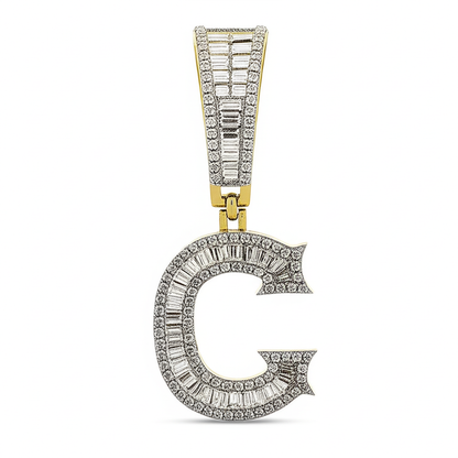 Mens Baguette Natural Real Diamond ( Not Lab Grown ) Initial Letter 10K Gold Pendant