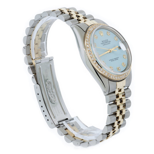 Date Just Blue Diamond Dial Bezel Rolex