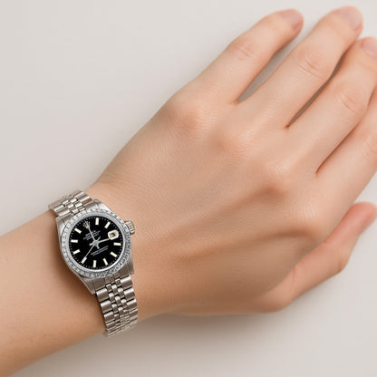 Ss Jubilee Bracelet Black Stick Dial Diamond Bezel Rolex Watch