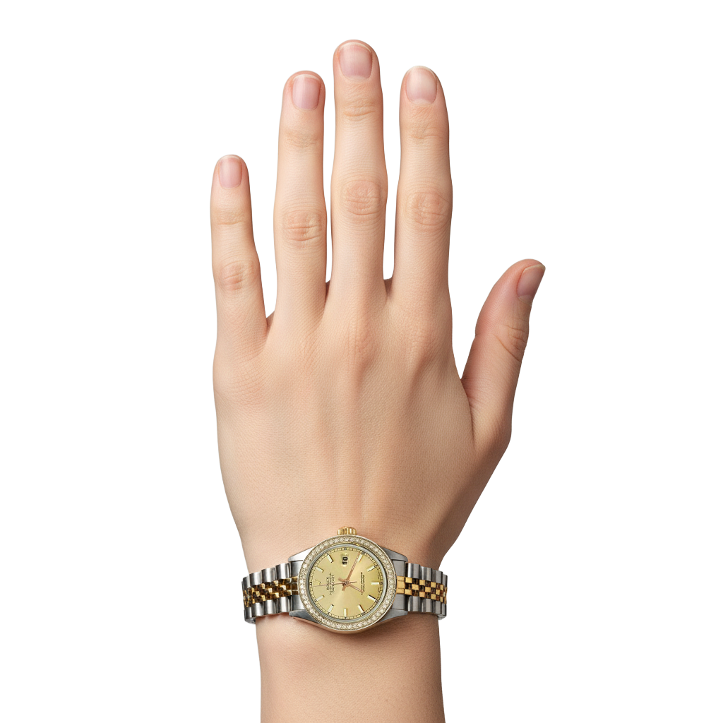 Jubilee Ss & Gold Diamond Bezel Women Watch Stick Dial Rolex Date P2