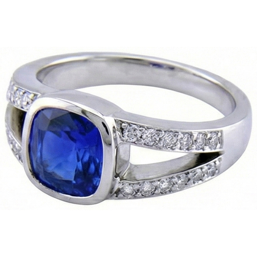 Kashmir Sapphire And Natural Earth Mined Diamond Ring White Gold 14K 4.5 Carats