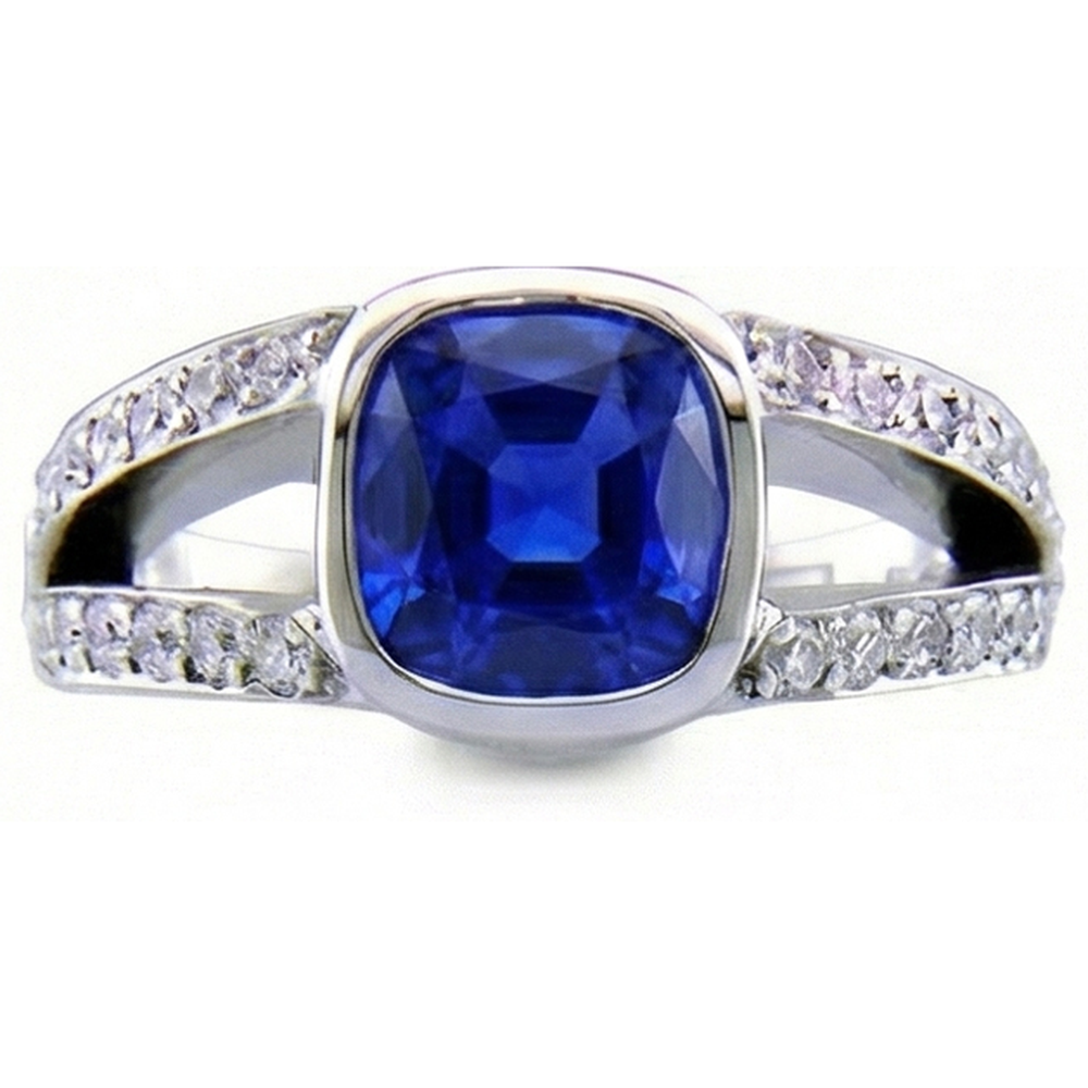 Kashmir Sapphire And Natural Earth Mined Diamond Ring White Gold 14K 4.5 Carats
