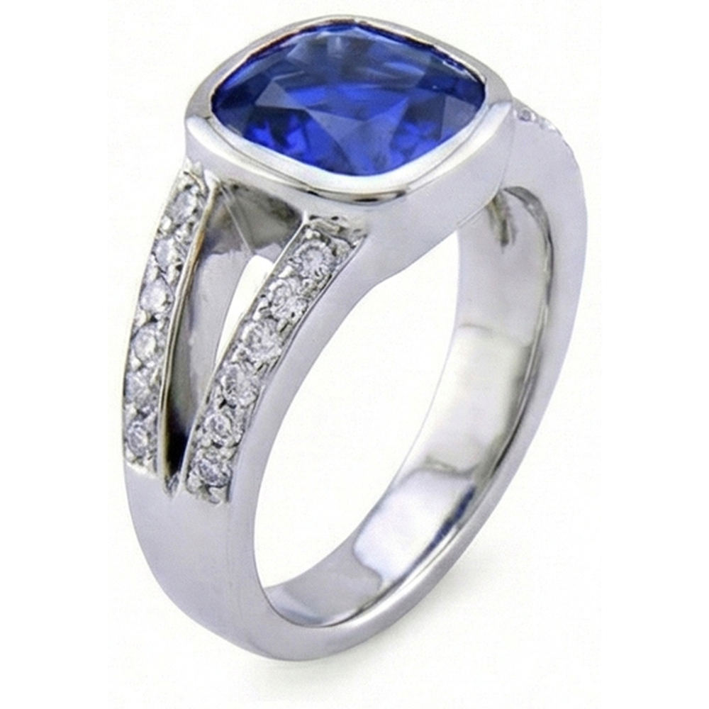 Kashmir Sapphire And Natural Earth Mined Diamond Ring White Gold 14K 4.5 Carats