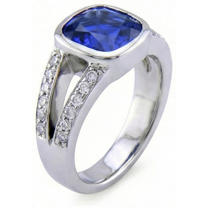 Kashmir Sapphire And Natural Earth Mined Diamond Ring White Gold 14K 4.5 Carats