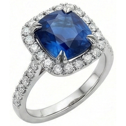 Natural Real ( Not Lab Grown )  Kashmir Sapphire Halo Ring Engagement