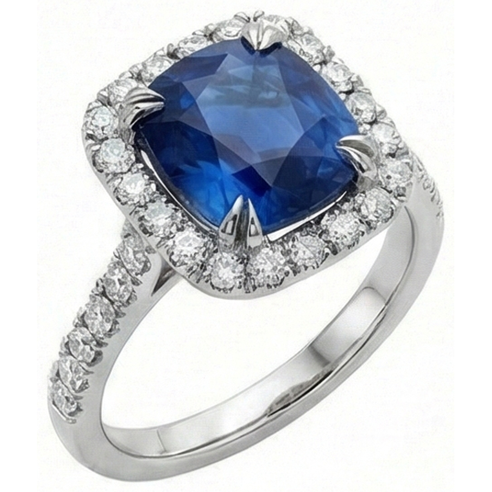 Natural Real ( Not Lab Grown )  Kashmir Sapphire Halo Ring Engagement