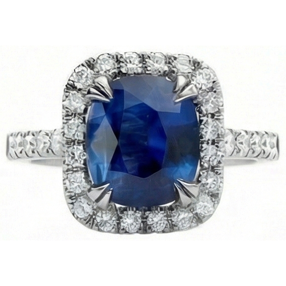 Natural Real ( Not Lab Grown )  Kashmir Sapphire Halo Ring Engagement