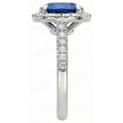 Natural Real ( Not Lab Grown )  Kashmir Sapphire Halo Ring Engagement