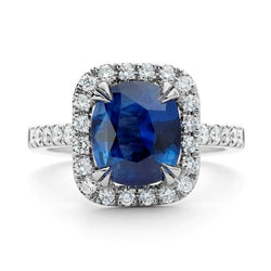 Kashmir Sapphire Halo Ring Engagement