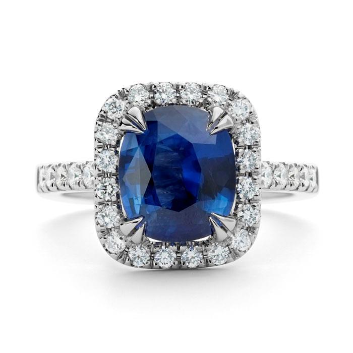 Kashmir Sapphire Halo Ring Engagement