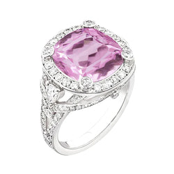 Kunzite Stone Diamond Halo Ring
