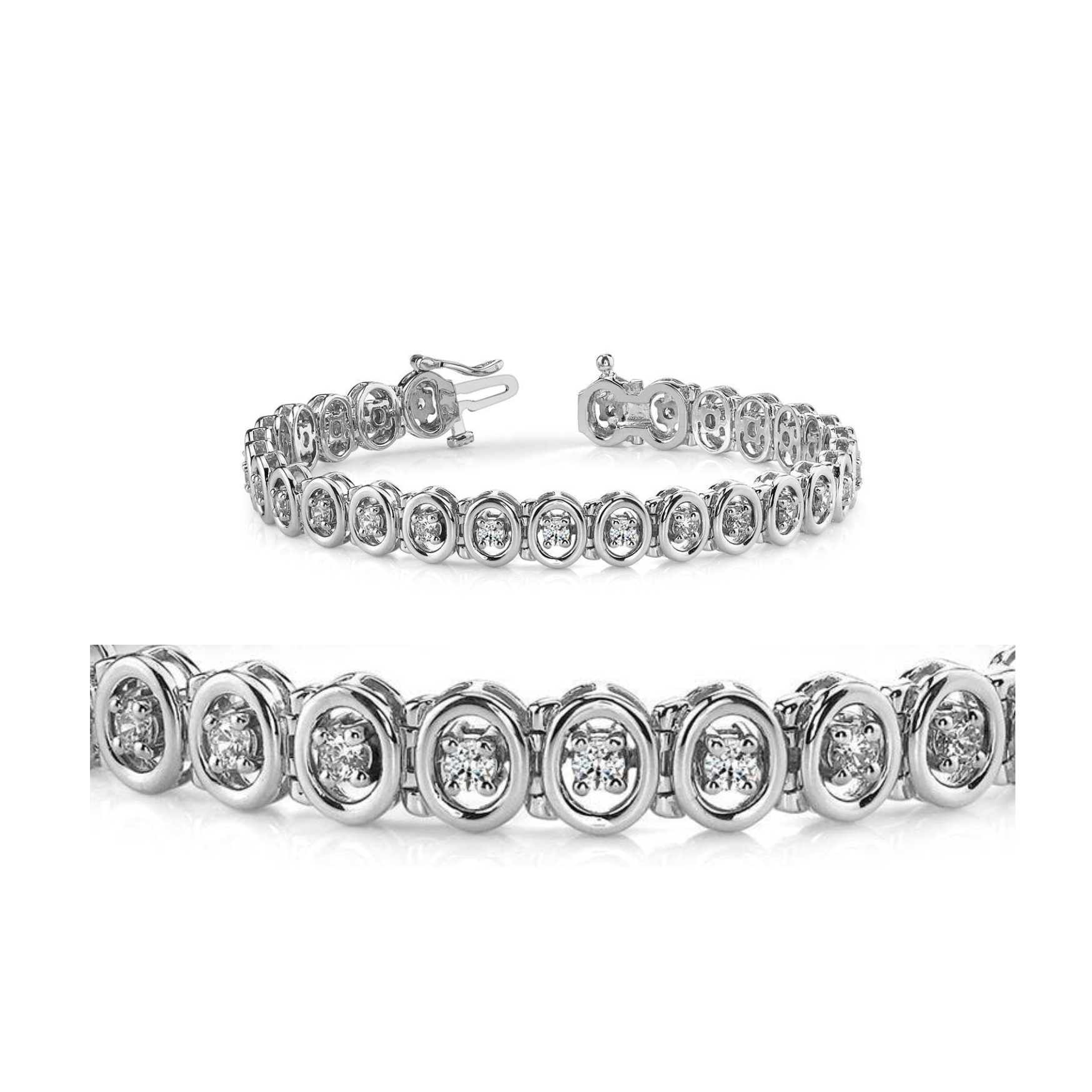 Lab Grown Diamond 7 Carats Prong Set Round Cut Oval Style Link Bracelet White Gold