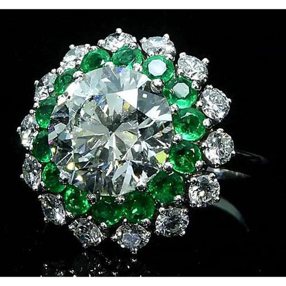 Lab Grown Diamond Ring 11.60 Carats Vintage Style Columbian Emerald NewNew
