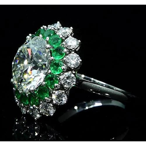 Lab Grown Diamond Ring 11.60 Carats Vintage Style Columbian Emerald NewNew