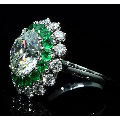 Lab Grown Diamond Ring 11.60 Carats Vintage Style Columbian Emerald NewNew
