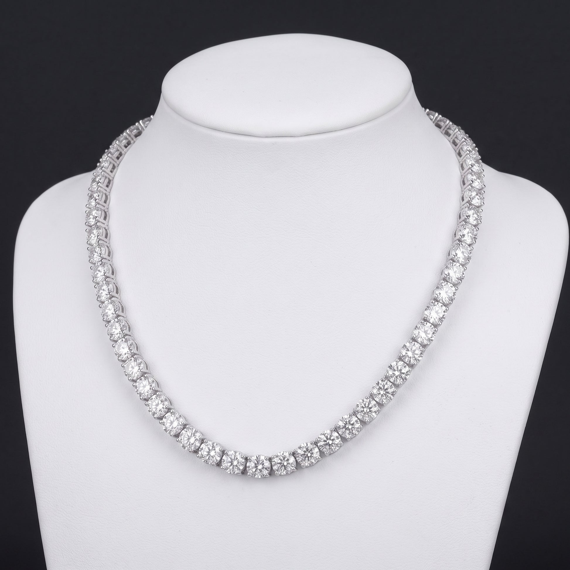 Lab Grown Tennis Necklace 12 Carat White Gold 14K 20 Inch Chain
