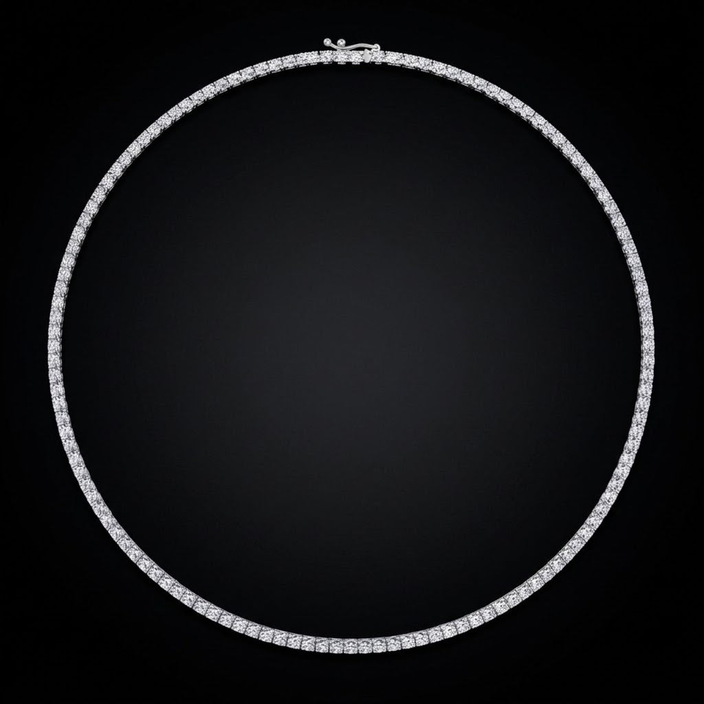 Lab Grown Tennis Necklace 14K White Gold 15 Carat 18 Inch Chain