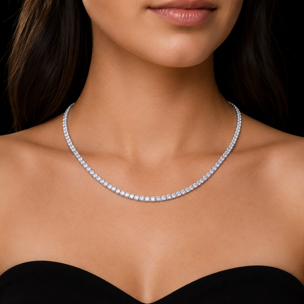 Lab Grown Tennis Necklace 14K White Gold 15 Carat 18 Inch Chain