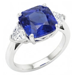 Ladies 3 Stone Ring Asscher Ceylon Sapphire & Natural Earth Mined Diamonds 4.50 Carats