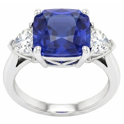 Ladies 3 Stone Ring Asscher Ceylon Sapphire & Natural Earth Mined Diamonds 4.50 Carats
