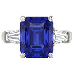Ladies 3 Stone Sapphire Engagement Ring 2.50 Carats Baguette Natural Earth Mined Diamonds