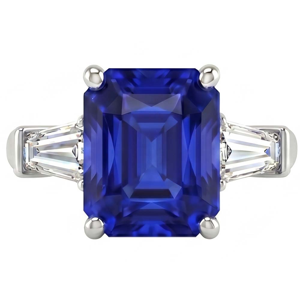 Ladies 3 Stone Sapphire Engagement Ring 2.50 Carats Baguette Natural Earth Mined Diamonds