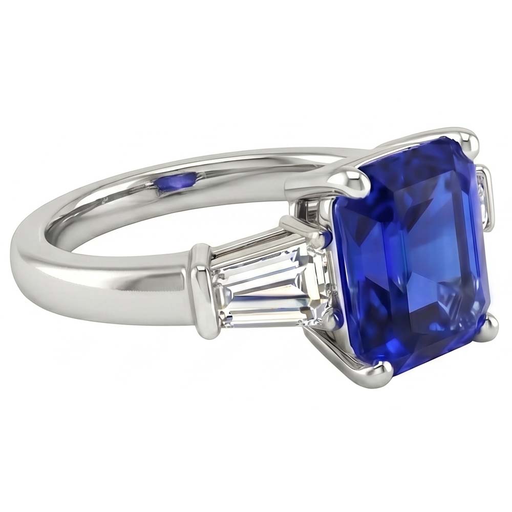 Ladies 3 Stone Sapphire Engagement Ring 2.50 Carats Baguette Natural Earth Mined Diamonds