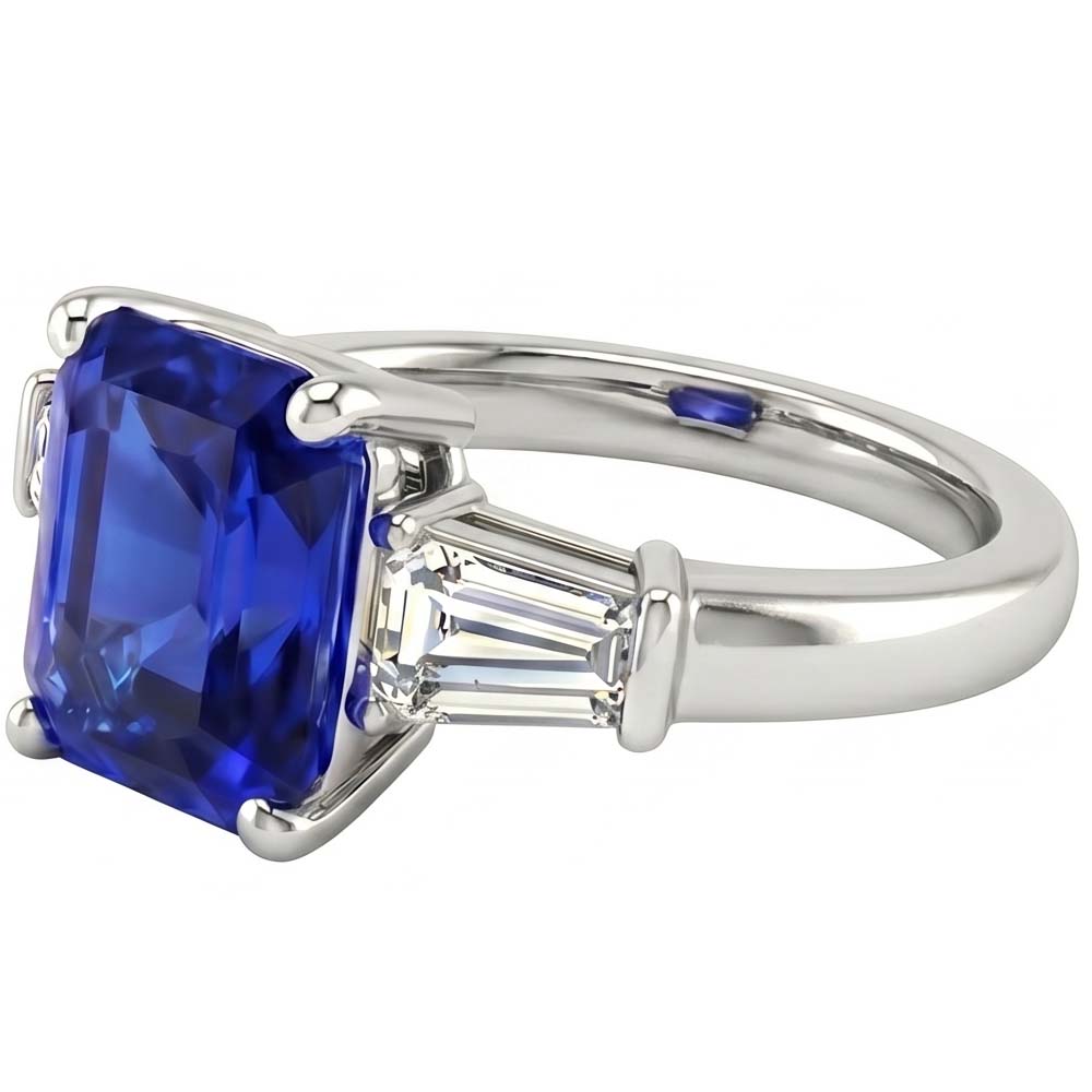 Ladies 3 Stone Sapphire Engagement Ring 2.50 Carats Baguette Natural Earth Mined Diamonds