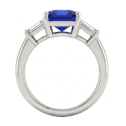 Ladies 3 Stone Sapphire Engagement Ring 2.50 Carats Baguette Natural Earth Mined Diamonds