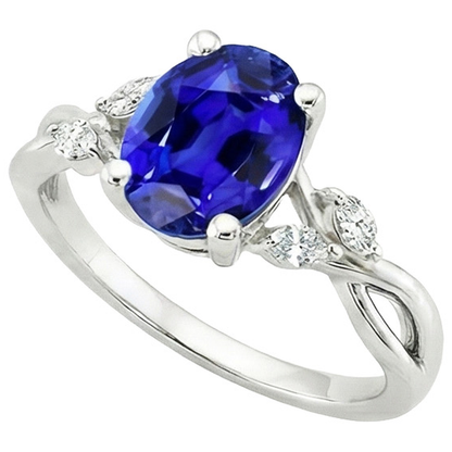 Ladies Anniversary Ring Oval Blue Sapphire & Marquise Natural Earth Mined Diamond 6 Carats