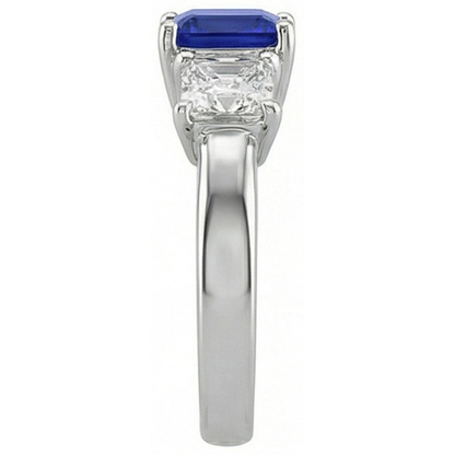 Ladies Asscher Natural Earth Mined Diamond Ring Ceylon Sapphire 3 Stone Jewelry 2 Carats