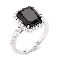 Ladies Black Diamond Ring 7 Carat Natural Radiant Halo 14K White Gold