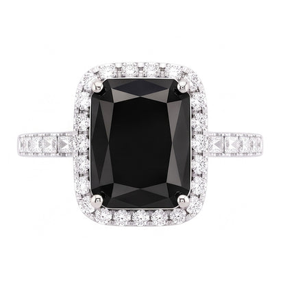 Ladies Black Diamond Ring 7 Carat Natural Radiant Halo 14K White Gold