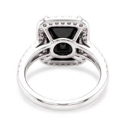 Ladies Black Diamond Ring 7 Carat Natural Radiant Halo 14K White Gold