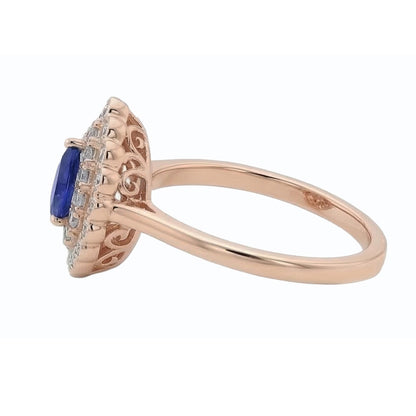 Ladies Double Halo Ring Pear Blue Sapphire & Natural Earth Mined Diamonds 3.50 Carats