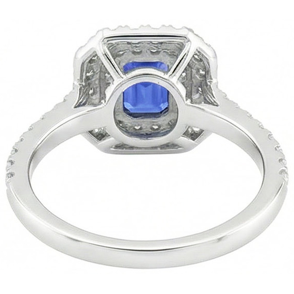 Ladies Double Halo Sri Lankan Sapphire Ring & Natural Earth Mined Diamonds 3 Carats