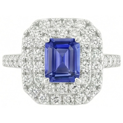 Ladies Double Halo Sri Lankan Sapphire Ring & Natural Earth Mined Diamonds 3 Carats