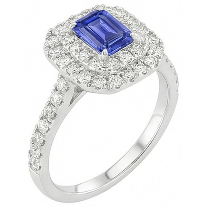 Ladies Double Halo Sri Lankan Sapphire Ring & Natural Earth Mined Diamonds 3 Carats