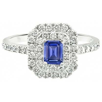 Ladies Double Halo Sri Lankan Sapphire Ring & Natural Earth Mined Diamonds 3 Carats