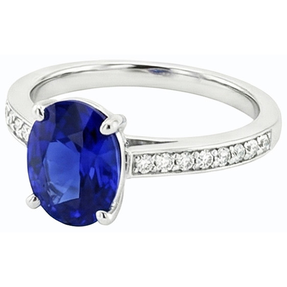 Ladies Gemstone Ceylon Sapphire Ring Channel Set Natural Earth Mined Diamonds 4.50 Carats