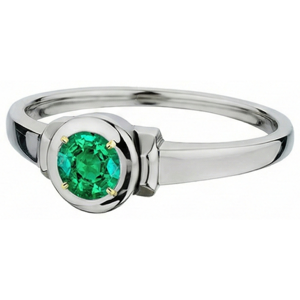 natural round emerald 1ct ring top view