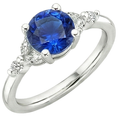 Ladies Gemstone Ring Blue Sapphire Marquise & Round Natural Earth Mined Diamonds 3 Carats