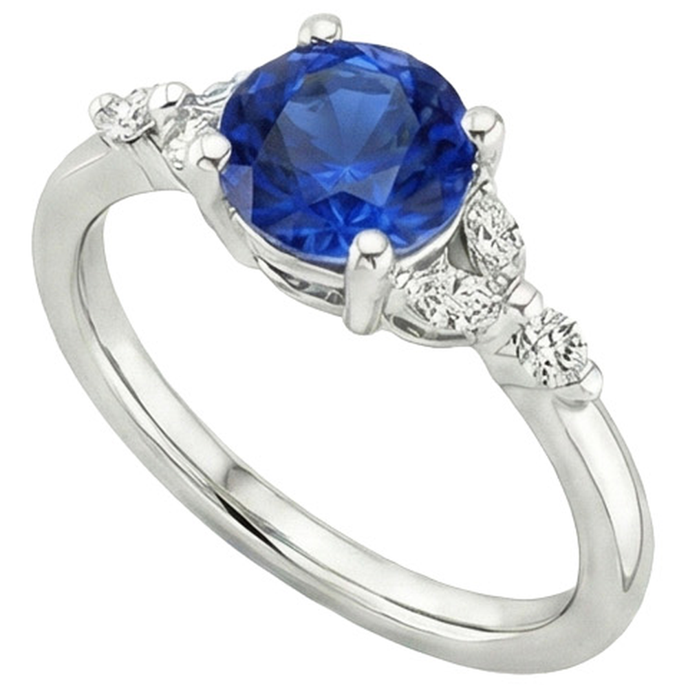 Ladies Gemstone Ring Blue Sapphire Marquise & Round Natural Earth Mined Diamonds 3 Carats