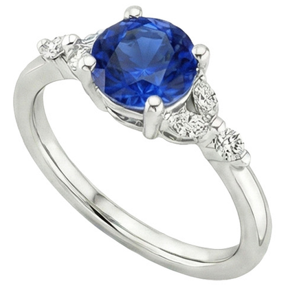 Ladies Gemstone Ring Blue Sapphire Marquise & Round Natural Earth Mined Diamonds 3 Carats